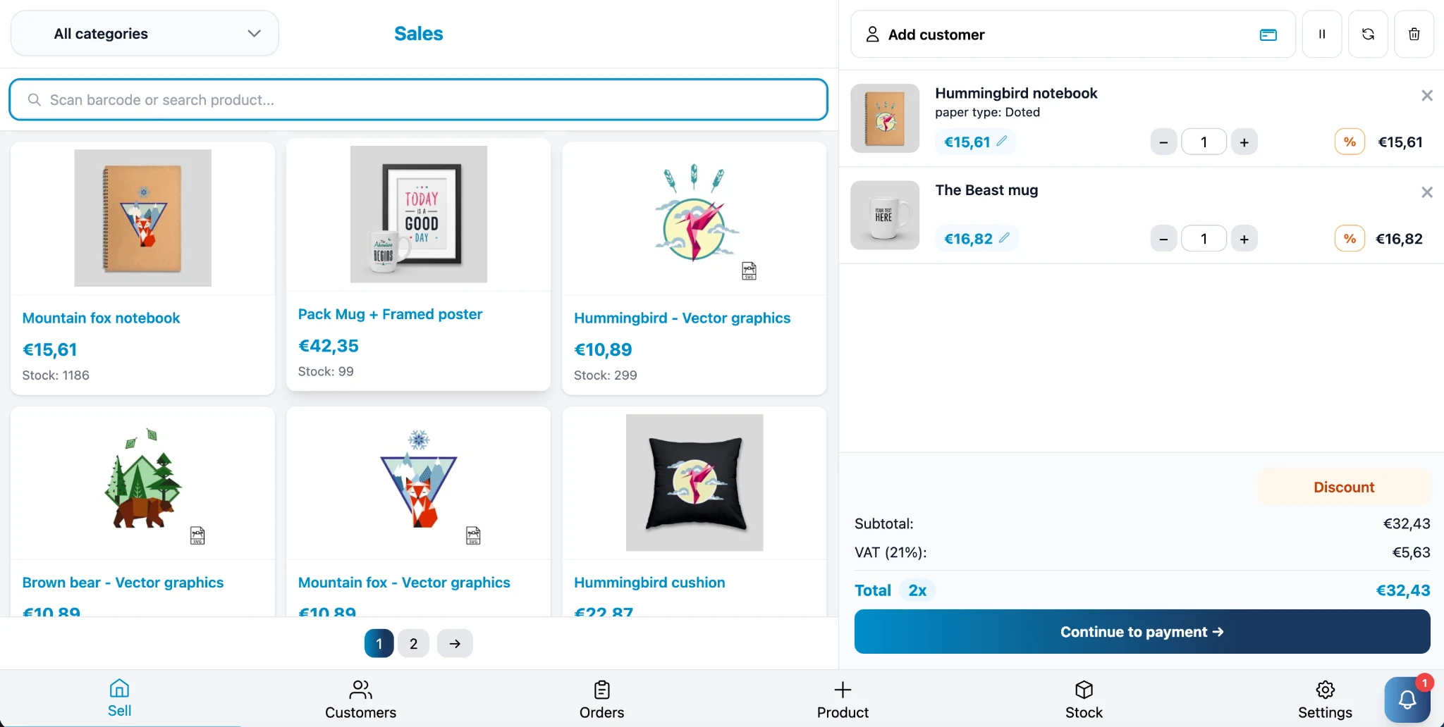 Tajriba POS kassascherm